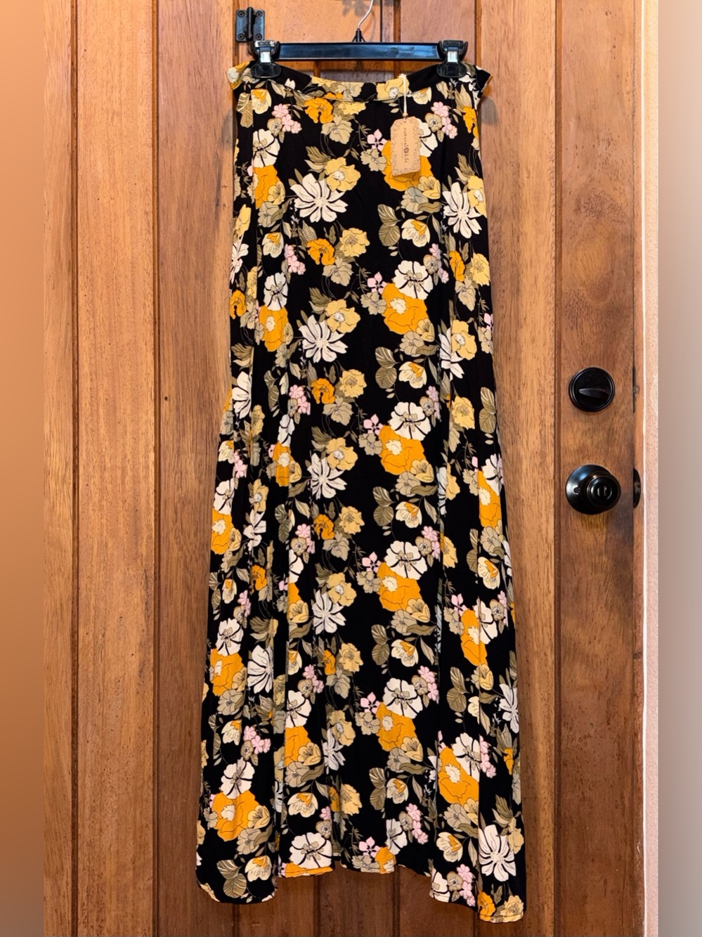 Natural Life Black Floral Maxi Skirt with Yellow and Cream Blooms